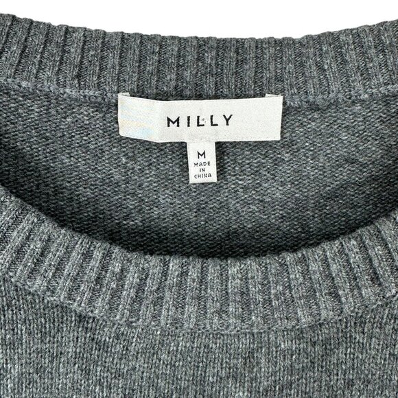 Milly Charcoal Gray Cashmere Blend Leather Trim Pockets Tunic Sweater Size M - Picture 4 of 5